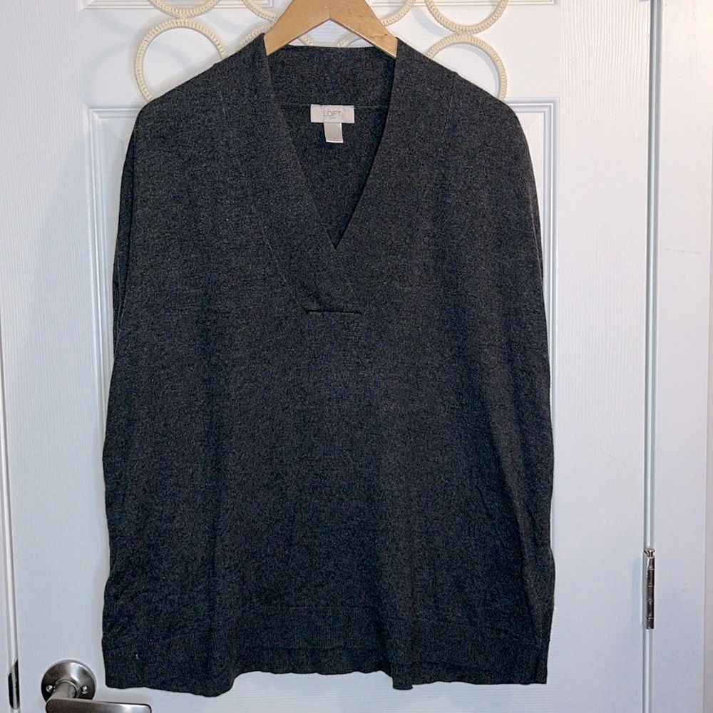 LOFT oversized sweater women’s S gray v-neck sleeveless cotton